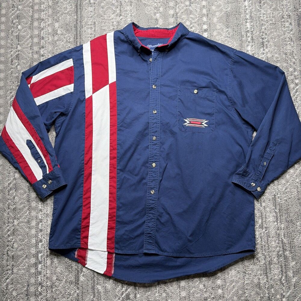 Vintage Wrangler Western Long Sleeve Shirt XXL Aztec American Flag Cowboy